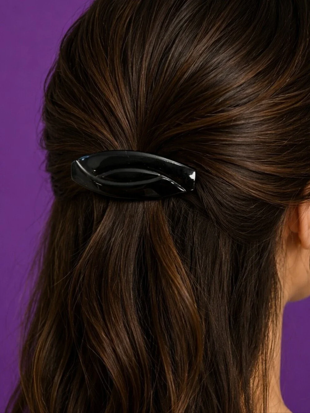 Vintage Black Lucite Made in Hong Kong Art Deco Barrette
